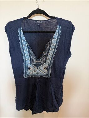 Lucky Brand Navy Tunic with Light Blue Embroidery